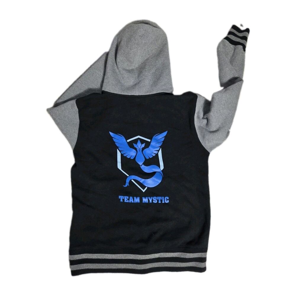 Pokemon GO Team Mystic Full Zip Hoodie Black Gray Mens Medium Nintendo GUC